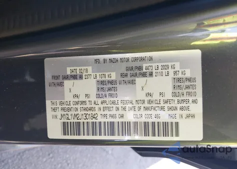 2018 Mazda 6 Touring из США, поврежденный, VIN JM1GL1VM2J1301842